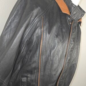 Bally Leather Jacket Men 40 Made Italy Black Tan Trim Moto Bomber Luxury Rare‎